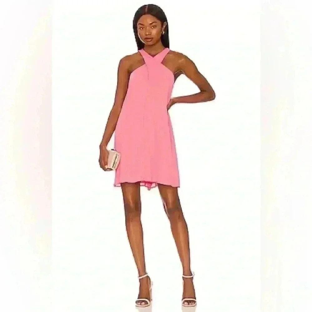 Revolve Krisa Women's Wrap Crossover Halter Mini Dress in Candy Pink. Size‎ M